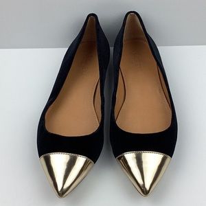 EUC! J.Crew Amelia Cap Black & Gold Pointed Velvet Ballet Flat Shoe Size 7